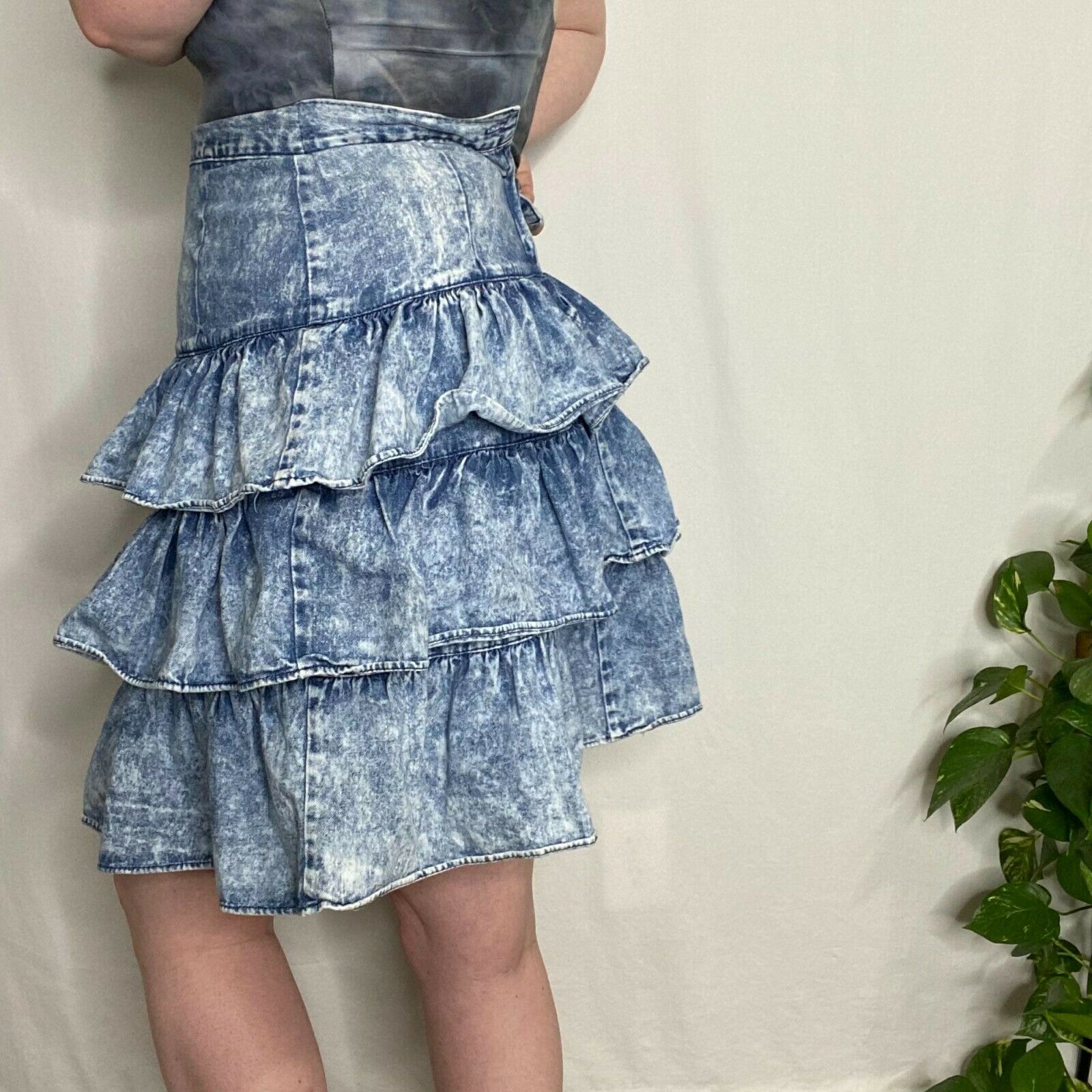 Vintage 80s Acid wash tiered ruffle skirt - Fresh Stock Dated February 2026