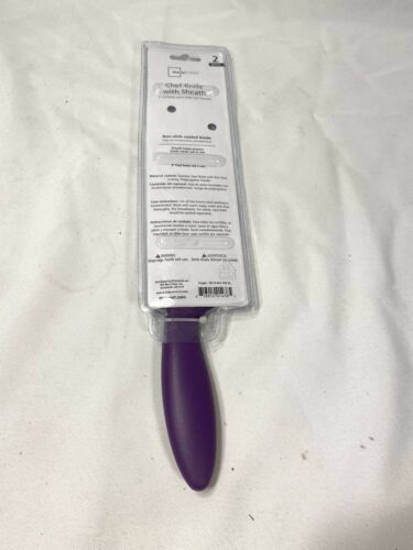 mainstays purple 8 inch kitchen chef knife with sheath cover non stick blade - Fresh Stock Dated December 2025
