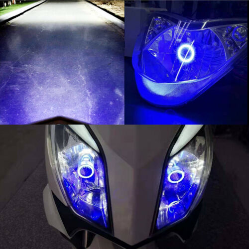 H4 HB2 9003 2600LM Motorcycle LED Headlight Kit Hi/Lo Bulb With Blue Halo Rings - Fresh Stock Dated February 2026