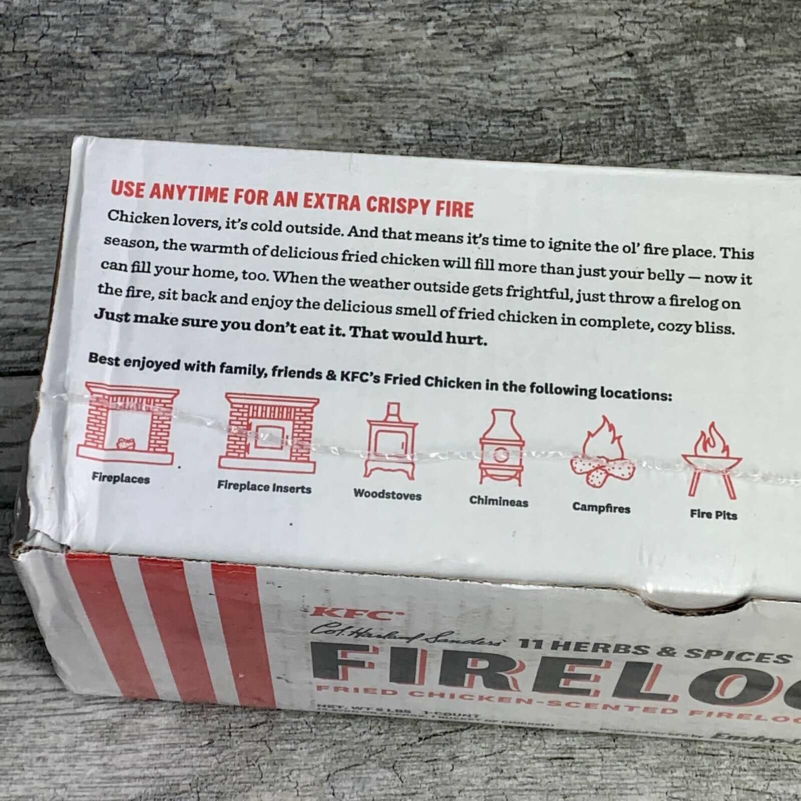 NEW Genuine KFC Fire Log 11 Herb Spice ENVIROLOG Kentucky Fried Chicken Scented - Fresh Stock Dated December 2025
