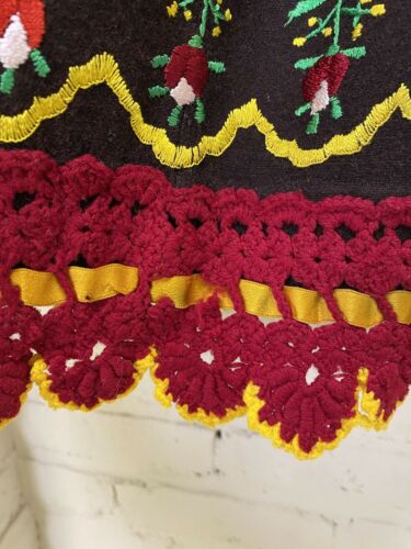 Antique Victorian Brown Embroidered Wool Petticoat w/ Colorful Crochet Hem - Fresh Stock Dated February 2026