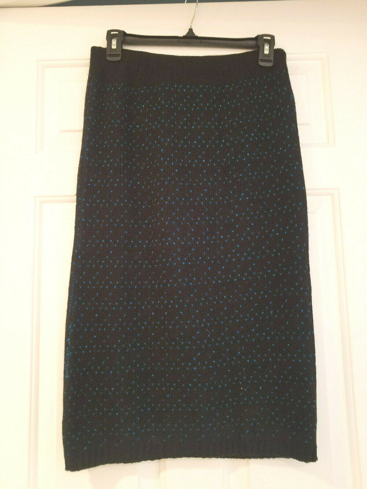 Vtg Ellen-D Black Sweater Skirt with Metallic Blue Thread Design - Unused - Fresh Stock Dated February 2026