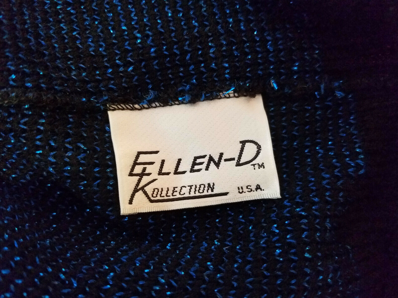 Vtg Ellen-D Black Sweater Skirt with Metallic Blue Thread Design - Unused - Fresh Stock Dated February 2026