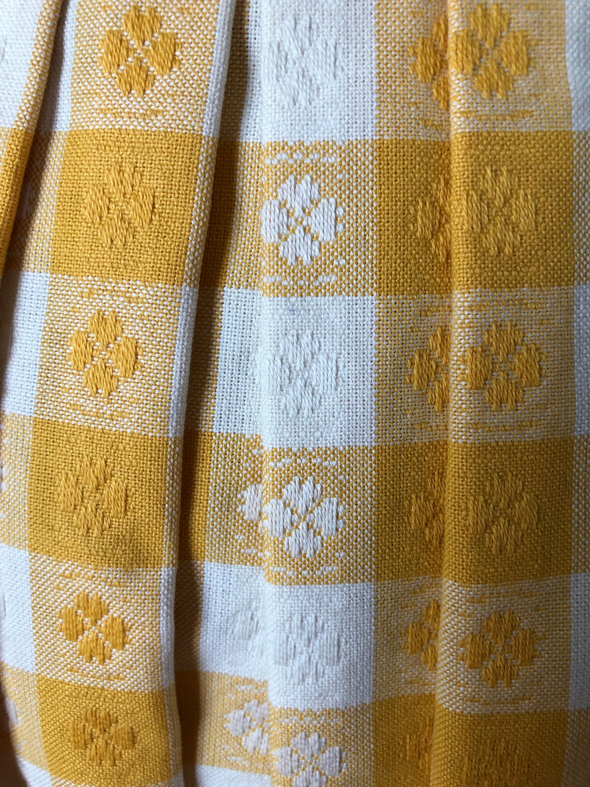 VTG CULLINANE BRIGHT YELLOW WHITE TABLECLOTH GINGHAM FRINGE COTTON MIDI SKIRT - Fresh Stock Dated March 2026
