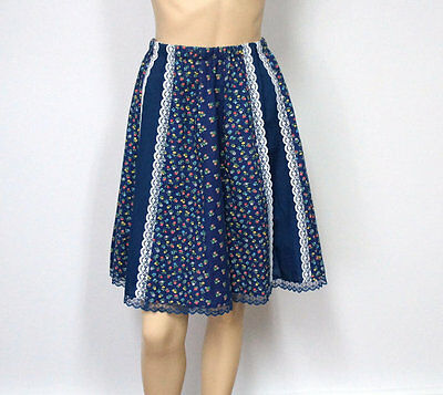 Vintage Prairie Skirt Navy Blue Calico Lace Gathered Full Skirt 70s Medium - Fresh Stock Dated February 2026