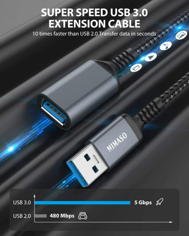 USB 3.0 Extension Cable 2 Pack[3.3ft + 6.6ft], NIMASO 3.3FT + 6.6FT (2-PACK) - Fresh Stock Dated February 2026