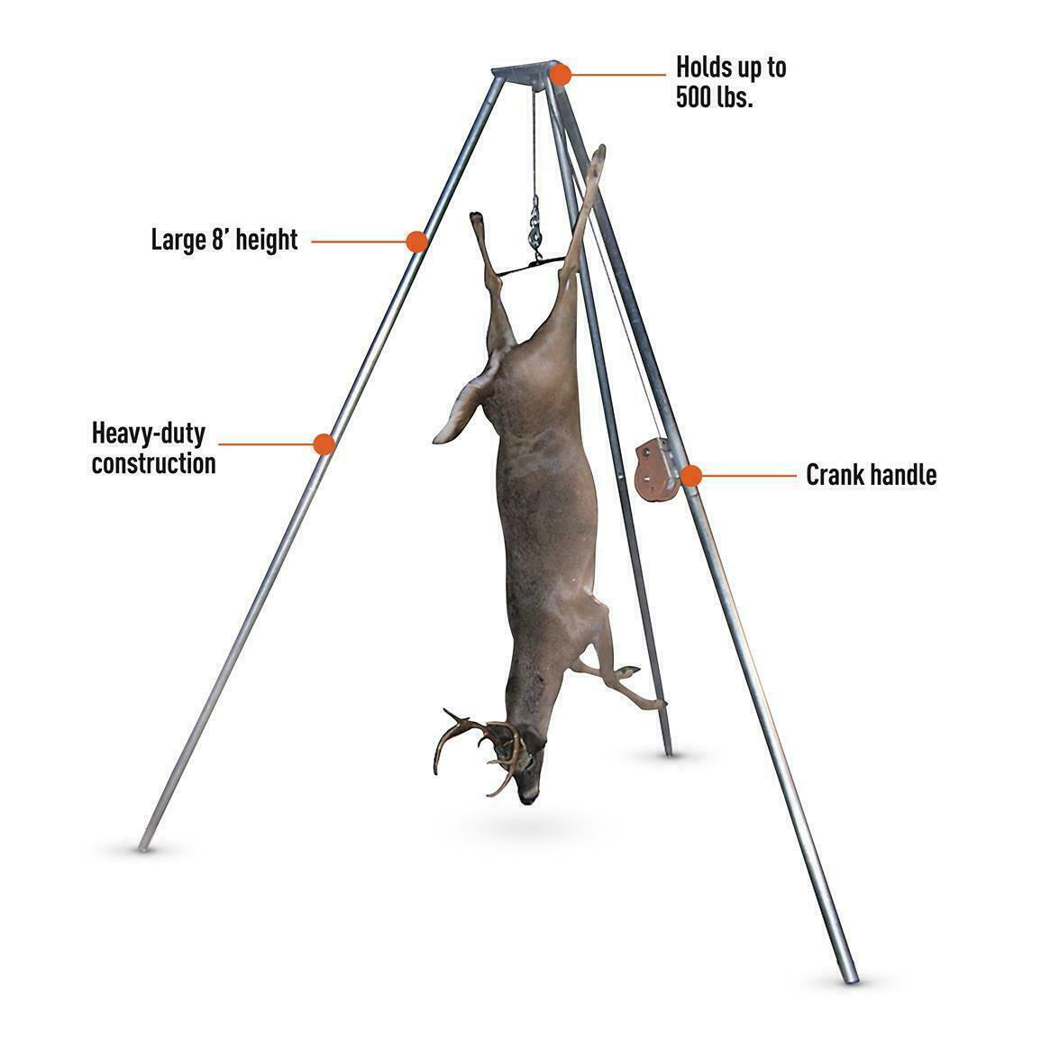 TRIPOD DEER HANGER Hoist 500 lbs Winch Lift System Hog Big Game Hunting Portable - Fresh Stock Dated February 2026