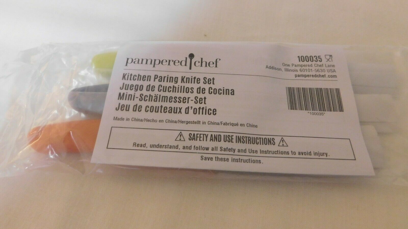 Pampered Chef Paring Knives Set Of Three New Blue Green Orange New #100035 - Fresh Stock Dated January 2026