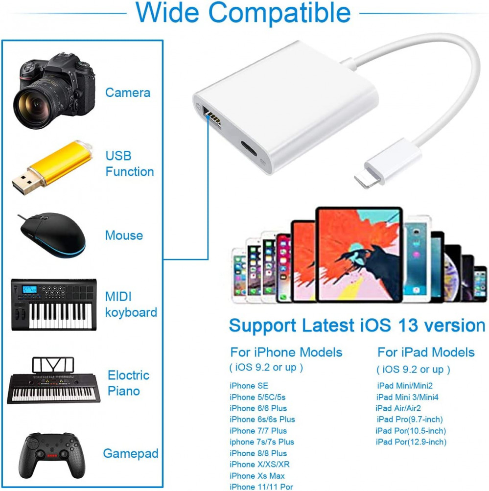 Lightning to USB3 Camera Adapter with Charging Port, Female WHITE - Fresh Stock Dated February 2026