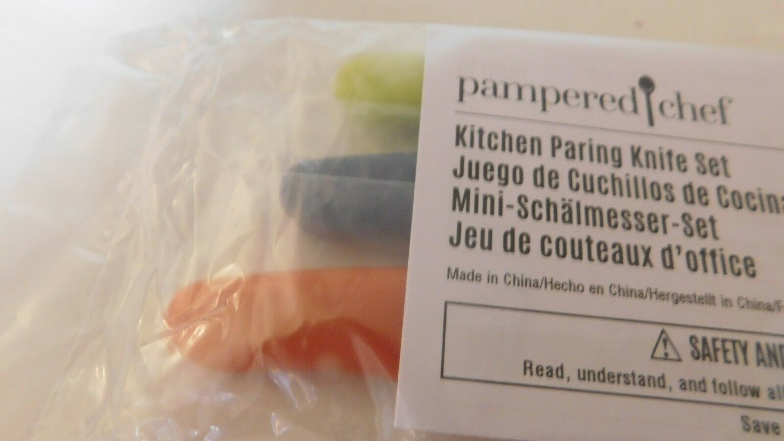 Pampered Chef Paring Knives Set Of Three New Blue Green Orange New #100035 - Fresh Stock Dated January 2026
