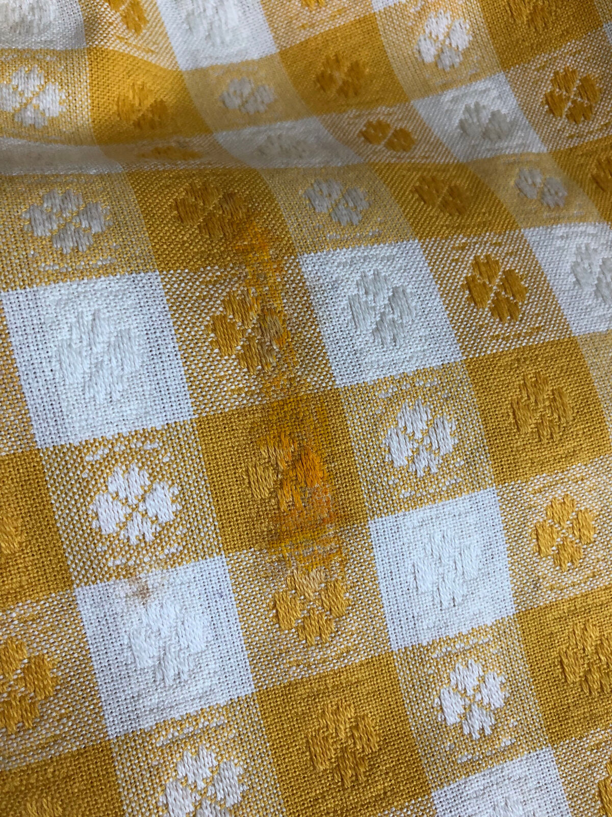 VTG CULLINANE BRIGHT YELLOW WHITE TABLECLOTH GINGHAM FRINGE COTTON MIDI SKIRT - Fresh Stock Dated March 2026