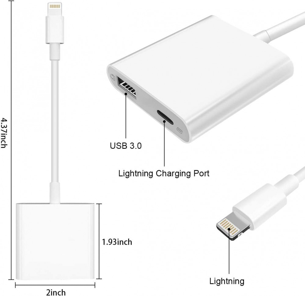 Lightning to USB3 Camera Adapter with Charging Port, Female WHITE - Fresh Stock Dated February 2026
