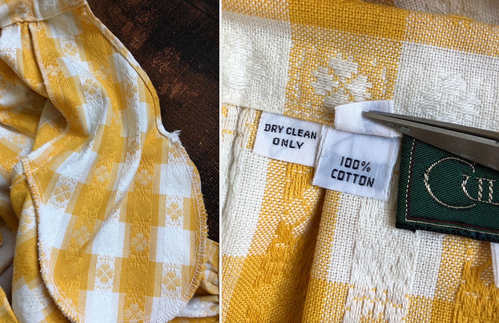 VTG CULLINANE BRIGHT YELLOW WHITE TABLECLOTH GINGHAM FRINGE COTTON MIDI SKIRT - Fresh Stock Dated March 2026