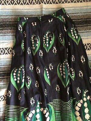 Vtg 70s MALBE PSYCHEDELIC Lily Valley FLORAL BUTTERFLY Print HOSTESS MAXI Skirt - Fresh Stock Dated February 2026
