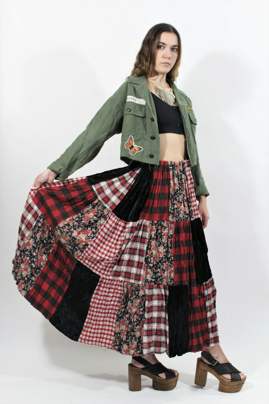 VTG 90s Styleworks Broomstick Flannel Velvet Floral Patchwork Dress Skirt s/m - Fresh Stock Dated February 2026