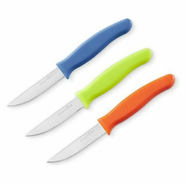 Pampered Chef Paring Knives Set Of Three New Blue Green Orange New #100035 - Fresh Stock Dated January 2026