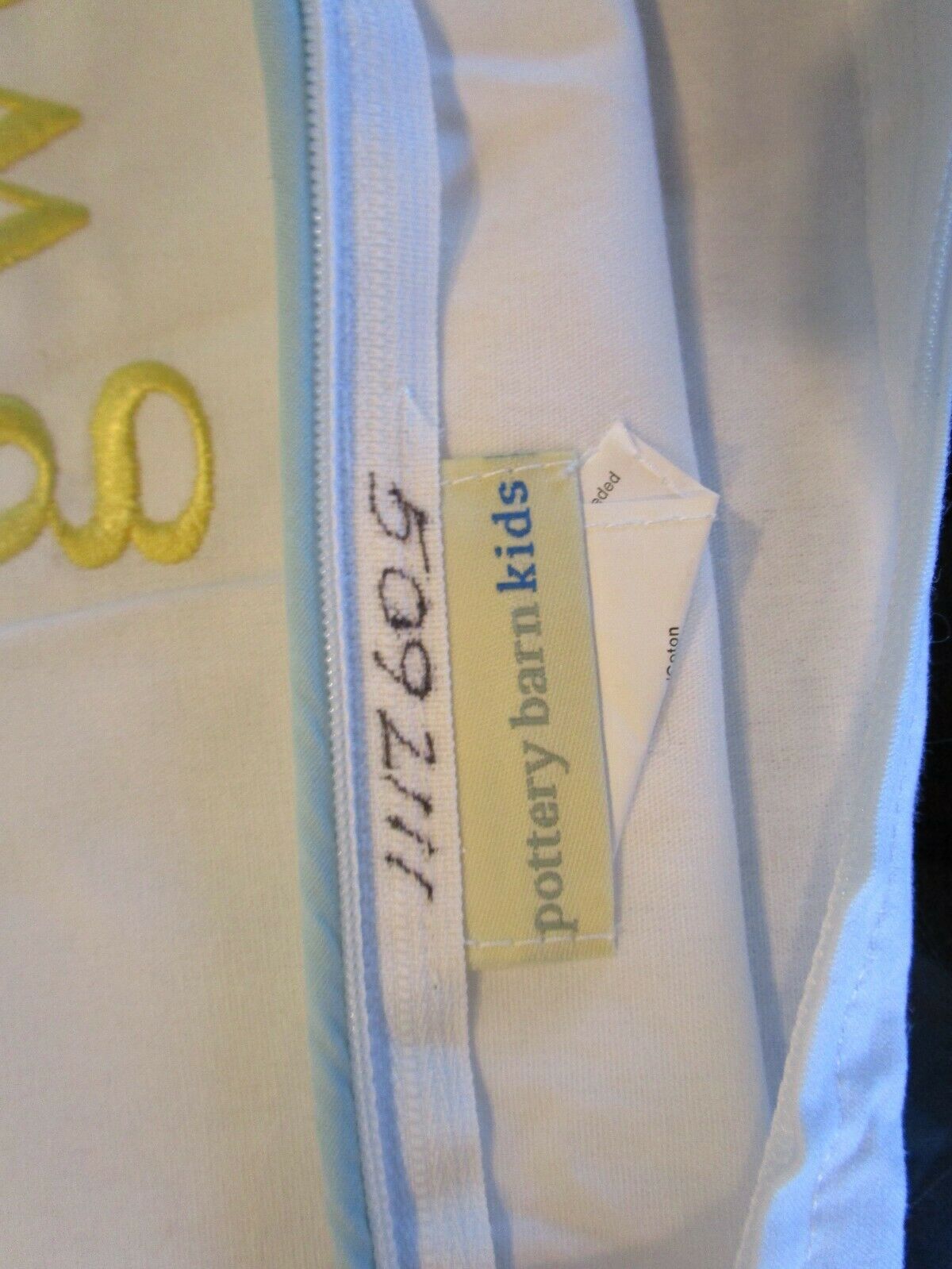 Pottery Barn Kids Seahorse monogrammed Gwen pillow cover 16 photo shoot sample - Fresh Stock Dated December 2025