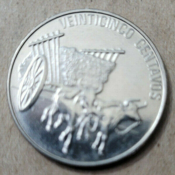 Dominican Republic 25 centavos, 1991, KM#71, Nickel clad steel, cart w/2 oxen,AU - Fresh Stock Dated February 2026