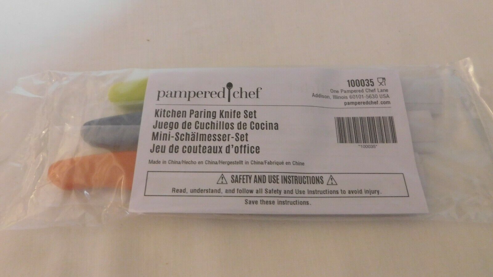 Pampered Chef Paring Knives Set Of Three New Blue Green Orange New #100035 - Fresh Stock Dated January 2026