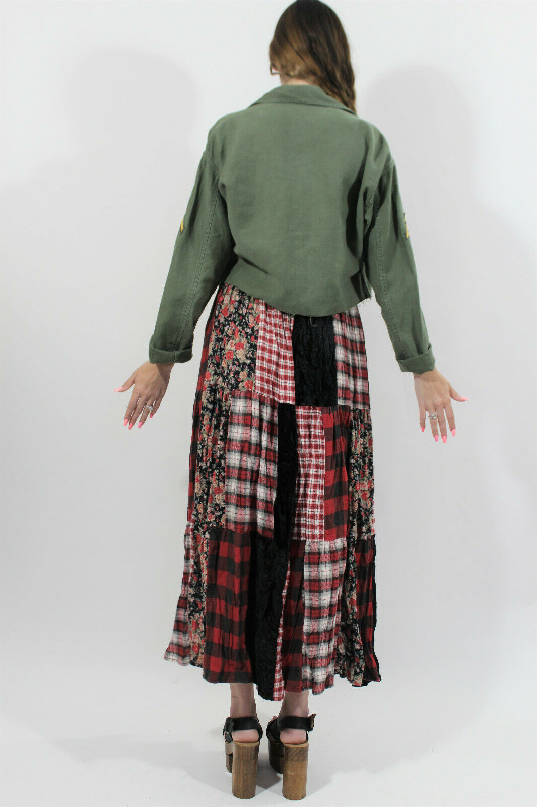 VTG 90s Styleworks Broomstick Flannel Velvet Floral Patchwork Dress Skirt s/m - Fresh Stock Dated February 2026