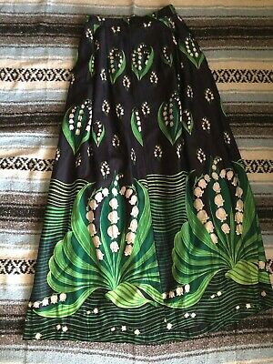 Vtg 70s MALBE PSYCHEDELIC Lily Valley FLORAL BUTTERFLY Print HOSTESS MAXI Skirt - Fresh Stock Dated February 2026