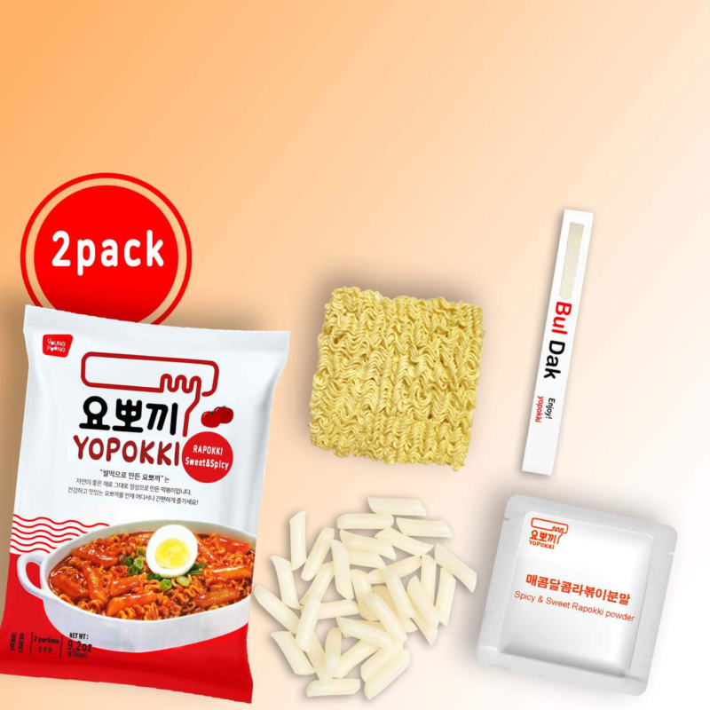 Yopokki Sweet Spicy Rabokki With 4 Yopokki Chopsticks (2 pack) Ramen Noddle rice - Fresh Stock Dated December 2025