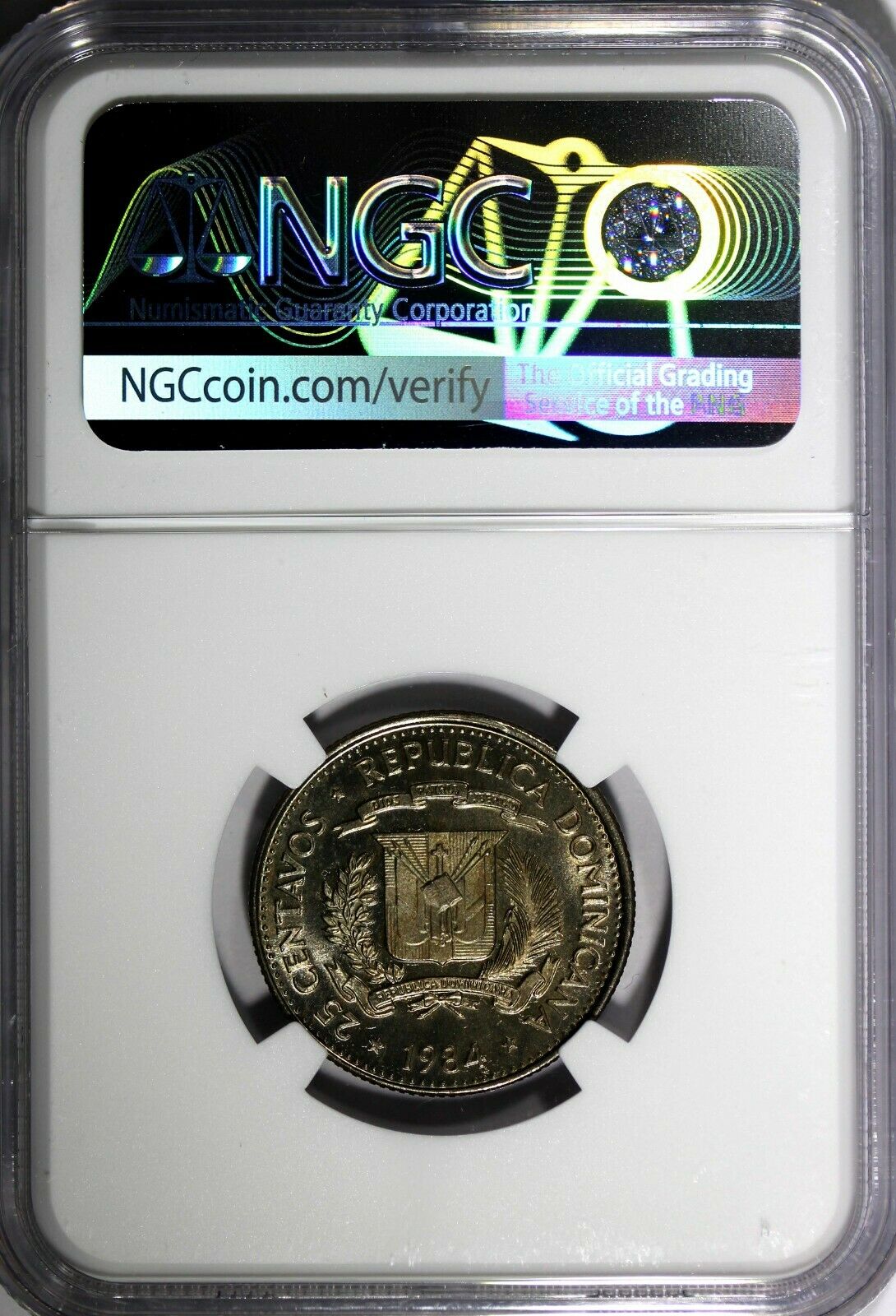 DOMINICAN REPUBLIC PROOF 1984 MO 25 Centavos NGC PF65 CAMEO TOP GRADED KM# 61.1 - Fresh Stock Dated December 2025