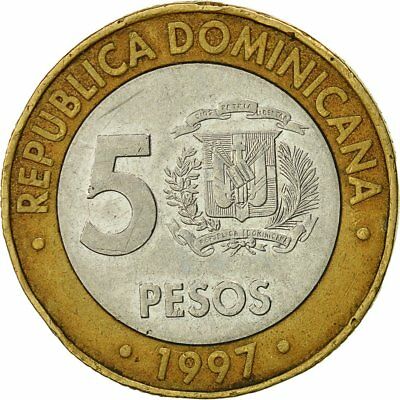 [#540048] Dominican Republic, 5 Pesos, 1997, VF(20-25), Bi-Metallic, KM:88 - Fresh Stock Dated December 2025