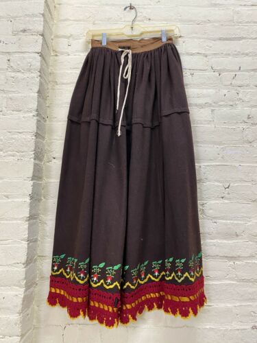 Antique Victorian Brown Embroidered Wool Petticoat w/ Colorful Crochet Hem - Fresh Stock Dated February 2026