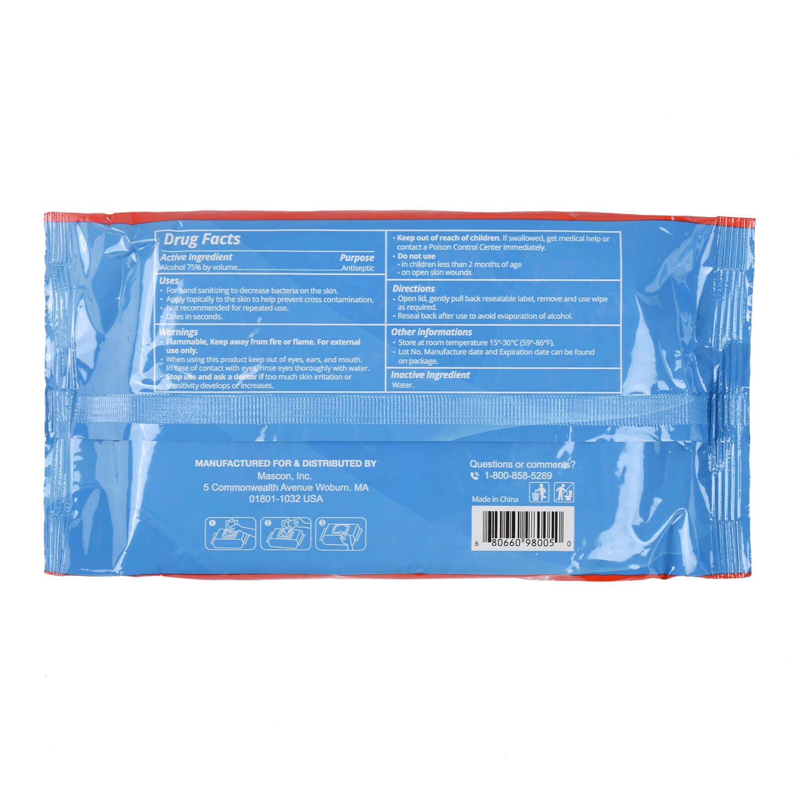 1-48 PACK Mascon 75% ethyl Alcohol Sanitizer Advanced FDA 2400 Wipes - Fresh Stock Dated February 2026