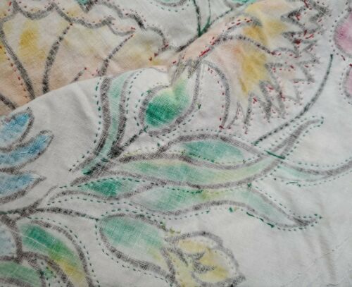 VINTAGE 1940s HAND PAINTED/SEQUINED MEXICAN FULL CIRCLE SKIRT W/ FLORAL PATTERN - Fresh Stock Dated February 2026