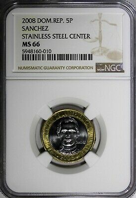 Dominican Republic Sánchez 2008 5 Pesos Magnetic NGC MS66 KM# 89 (010) - Fresh Stock Dated February 2026