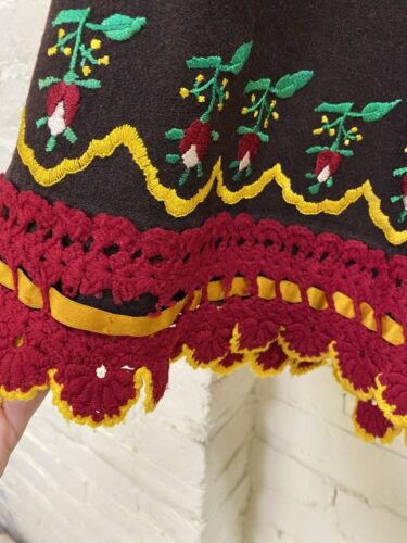 Antique Victorian Brown Embroidered Wool Petticoat w/ Colorful Crochet Hem - Fresh Stock Dated February 2026
