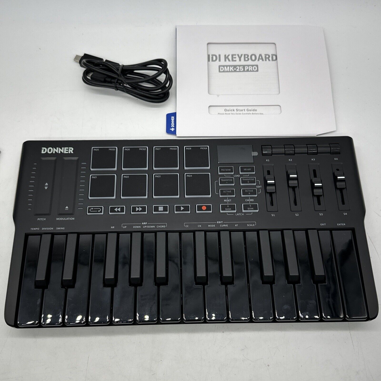 Donner MIDI Keyboard OLED Screen 25 Key 8 Drum Pads Touch Bar DJ Controller Pro - Fresh Stock Dated February 2026