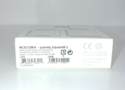 APPLE iPAD CAMERA CONNECTION KIT  MC531ZM/A MODEL A1362 A1358 free ship - Fresh Stock Dated February 2026