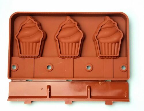 3 Cup Silicone Ice Cream Cake Mold Cupcake Treat Lollipop Maker Frozen Popsicle - Fresh Stock Dated February 2026