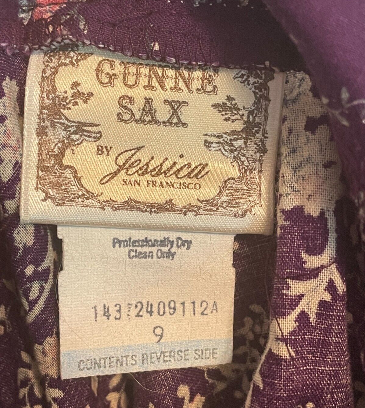 Vtg 1970s Gunne Sax Prairie Two Piece Quilted Jacket & Skirt Purple Floral Sz 9 - Fresh Stock Dated March 2026