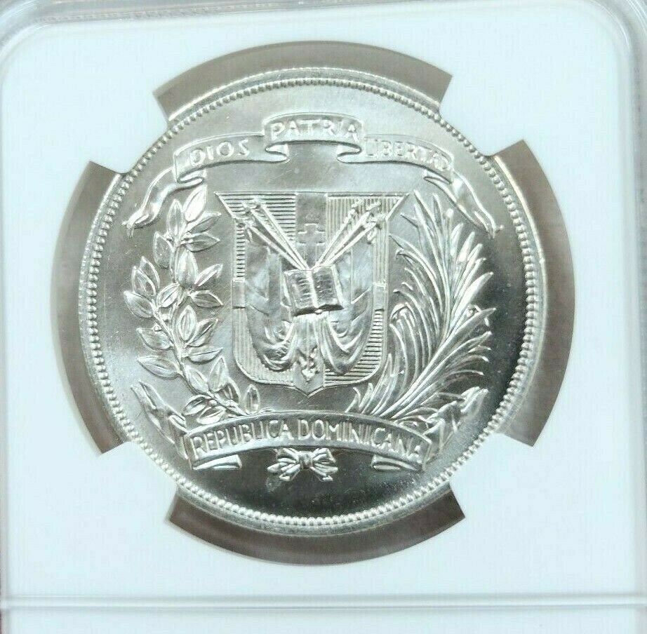 1974 DOMINICAN REPUBLIC SILVER 1 PESO CENTRAL AMERICAN GAMES NGC MS 66 GEM BU - Fresh Stock Dated February 2026