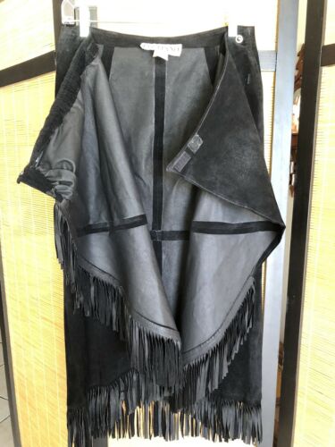 Vintage 80s Positano Pelle Black Leather Suede Long Skirt Fringe Boho Western - Fresh Stock Dated February 2026