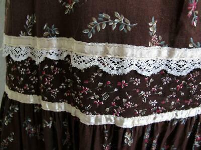 Vtg 70s Gunne Sax Tiered Ruffle Prairie Maxi Skirt 7 XS Brown Floral Lace Ribbon - Fresh Stock Dated March 2026