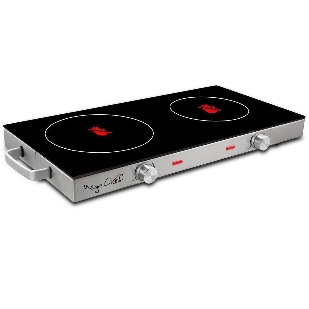 MegaChef Infrared Countertop Hot Plate 2-Burner 6-Inch Stainless Steel Black - Fresh Stock Dated February 2026