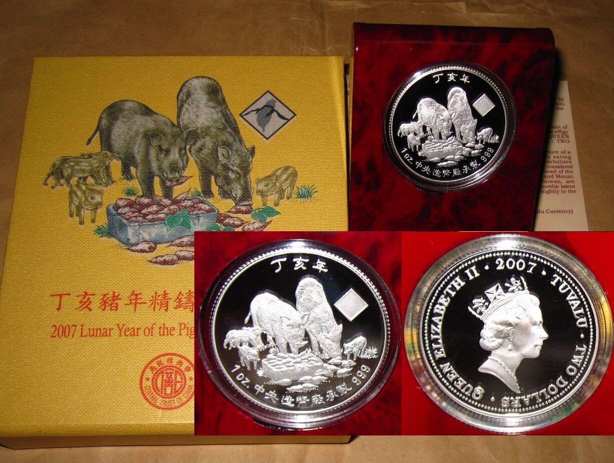 2003 ~ 2007  TUVALU Yr.GOAT ~ PIG  PROOF silver coin with COA & BOX (EACH) - Fresh Stock Dated February 2026