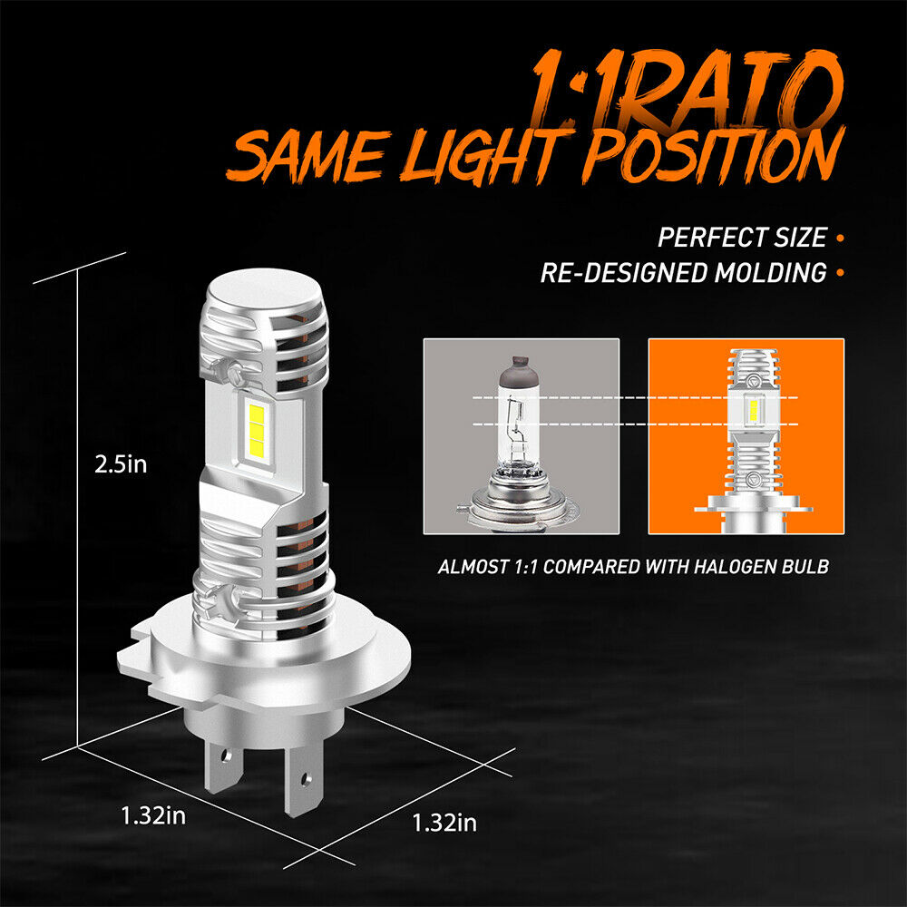 H7 LED Motorcycle Headlight Bulb High/Low Beam 6000LM 6000K White High Power New - Fresh Stock Dated February 2026