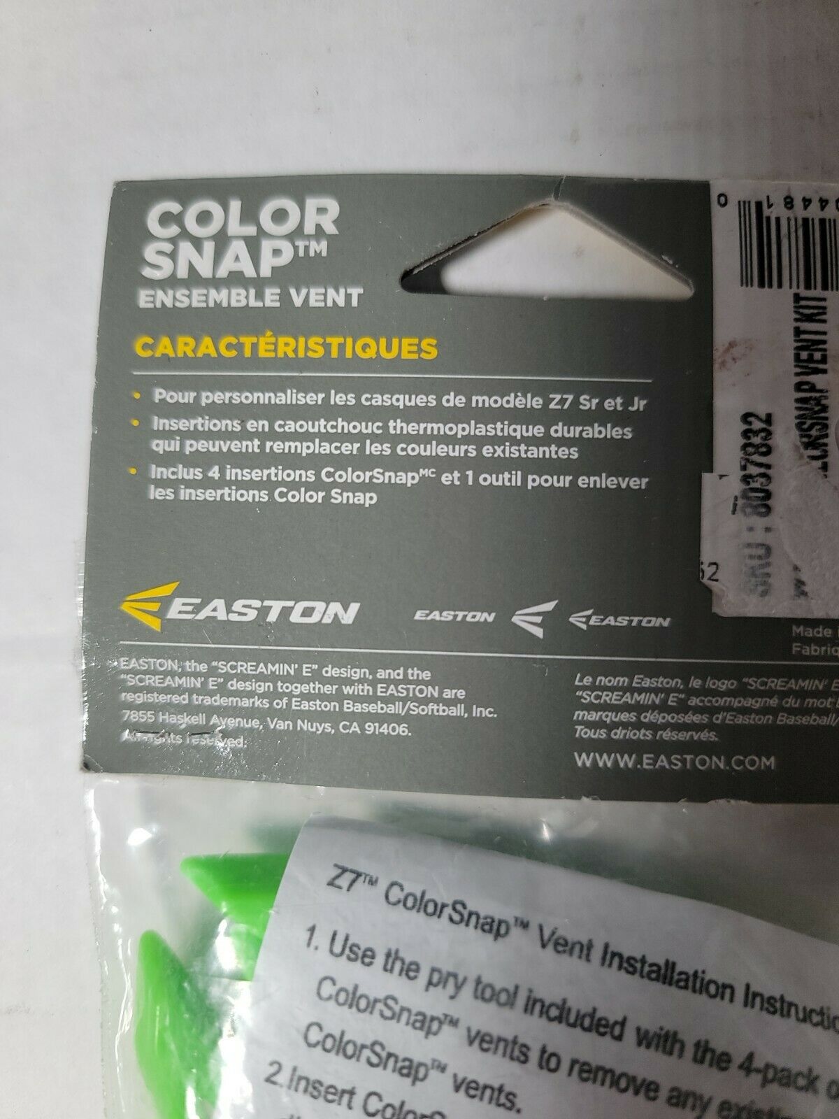 Easton Z6 Colorsnap Vent Kit Neon Green custom helmet Z7 SR JR  unique - Fresh Stock Dated February 2026