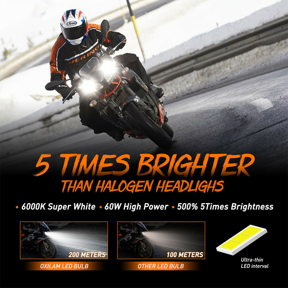 H7 LED Motorcycle Headlight Bulb High/Low Beam 6000LM 6000K White High Power New - Fresh Stock Dated February 2026