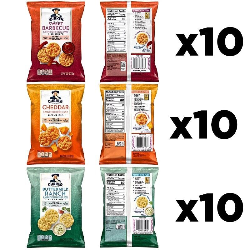 Quaker Rice Crisps, Savory Mix, 0.67 oz Bags, Gluten Free, 30 Count - Fresh Stock Dated February 2026
