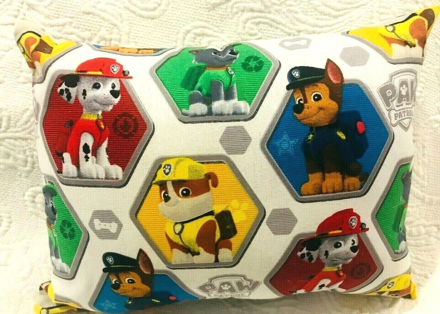 NEW HANDMADE MINI WHITE PAW PATROL TODDLER/ TRAVEL/ CAR PILLOW - Fresh Stock Dated February 2026