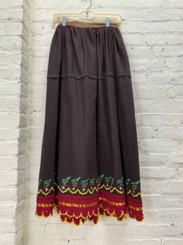 Antique Victorian Brown Embroidered Wool Petticoat w/ Colorful Crochet Hem - Fresh Stock Dated February 2026