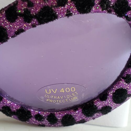 DR. PEEPERS 5TH AVENUE PURPLE GLITTER ON BLACK VELVET LEOPARD DESIGN SUNGLASSES - Fresh Stock Dated February 2026