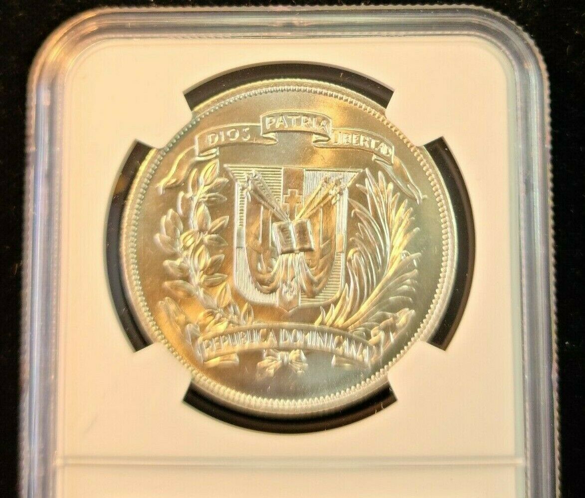 1974 DOMINICAN REPUBLIC SILVER 1 PESO CENTRAL AMERICAN GAMES NGC MS 66 GEM BU - Fresh Stock Dated February 2026